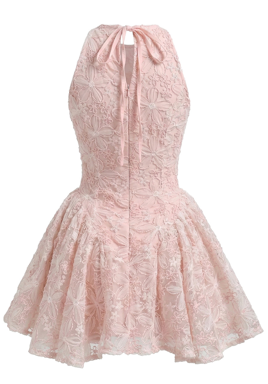 Halter Floral A Line Dress Pink - Luxe Floral Dresses and Luxe