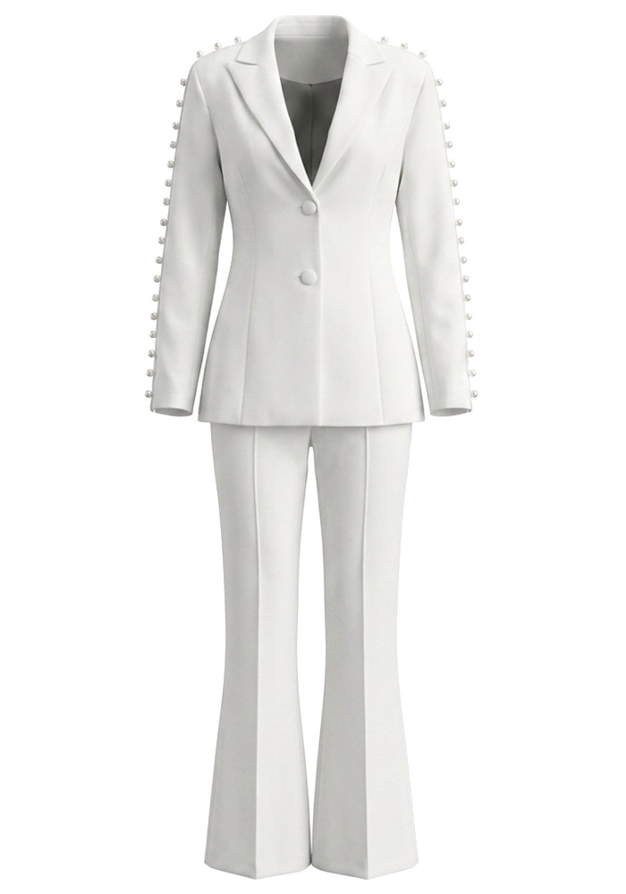 Pearl Embellished Suit White - Luxe Suits and Celebrity Inspired