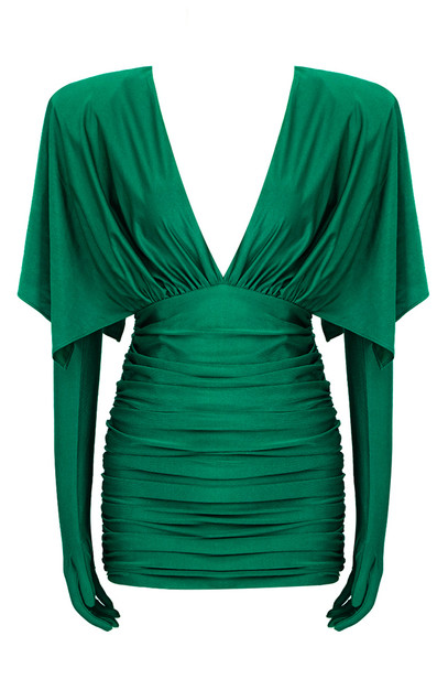 Long Sleeve Ruched Dress Green - Luxe Mini Dresses and Luxe Party Dresses