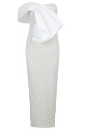 Draped Bardot Pearl Maxi Dress White