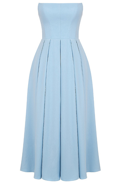Strapless A Line Midi Dress Blue