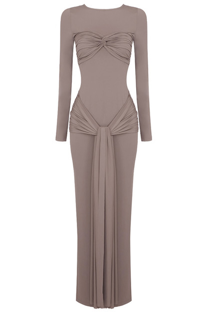 珍しい Long_Sleeve_Draped_Detail_Maxi スーツ・フォーマル・ドレス