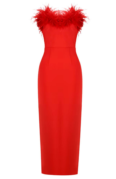 strapless open back dress Red 1920s Spaghetti Strap Feather Fringe Dress