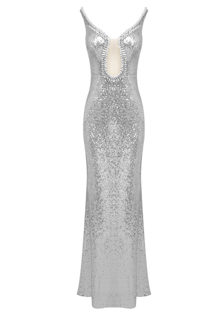 slim fit dress slacks Silver Sparkly Lace Prom Dresses Spaghetti Strap Evening Dress FD3377 –  Viniodress main image 1
