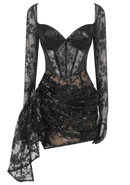 Lace Sequins Sweetheart Corset Dress With Slit Rust main image 1