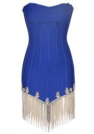 Strapless Crystal Tassel Dress Blue