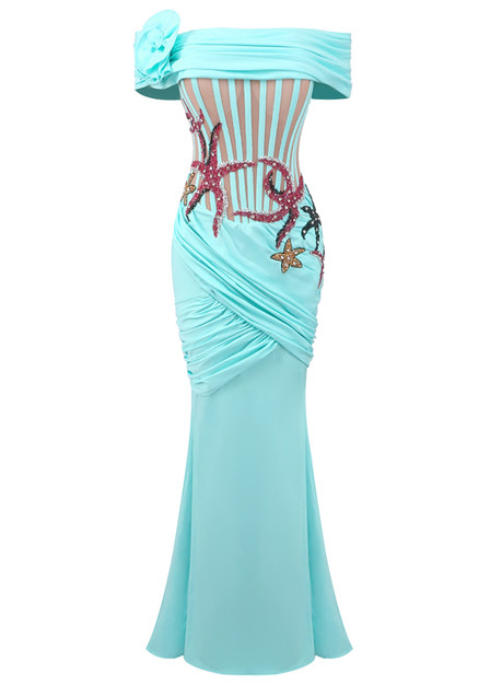knee length dresses for ladies Bardot Remy Lace Mini Dress in Blue – TrenLend main image 0