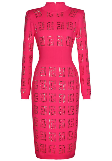 Long Sleeve Embellished Knitted Midi Dress Hot Pink - Luxe Midi Dresses and  Luxe Party Dresses
