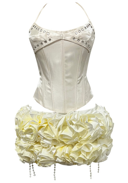white burlesque corset dress White Deluxe Satin Corset Burlesque Fancy Dress Costume Basque Lace Up New XS-XL