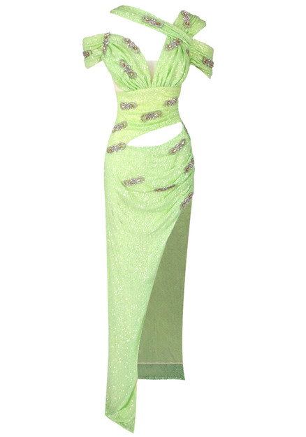 Jacqueline Luxe- Beaded/Sequin Floor Length Dress (Green💚 and Blue💙) main image 0