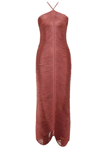 Rust Floral Tassel Tiered Long Sleeve Maxi Dress main image 0