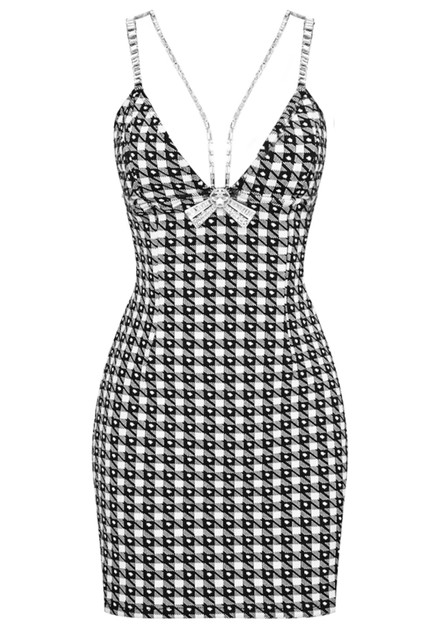 Crystal Detail Dress Black White - Luxe Mini Dresses and Luxe Party Dresses