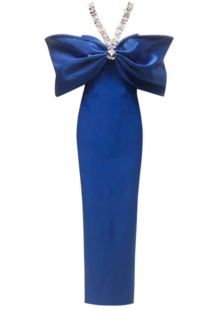 knee length dresses for ladies Bardot Pleated Midi Dress - Navy Blue main image 1