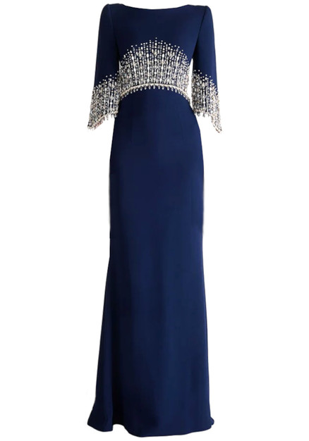 chinese dress ladies Navy Blue Maxi Velvet Formal Prom Evening Dress TS2601 Size 4 / Navy