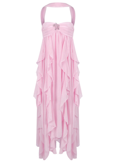 sachin and babi light blue dress A burgundy chiffon evening dress with a V-neck, adorned with chiffon roses  on the left side of the bodice, and featuring a side slit that reaches the  knee