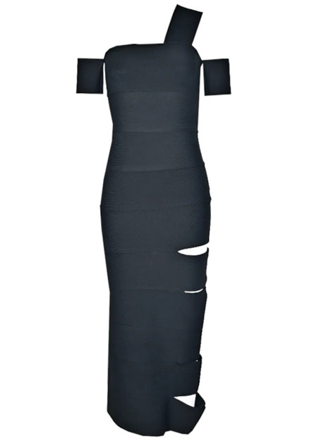 black applique detail one shoulder cut out maxi dress Marcella Women's Manhattan One Shoulder Gown main image 0