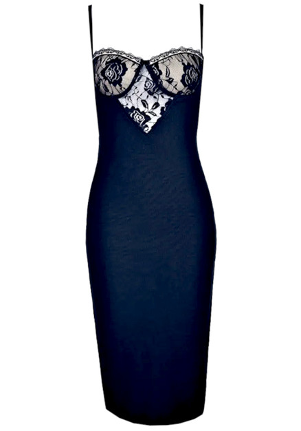 Lace Bustier Midi Dress Black