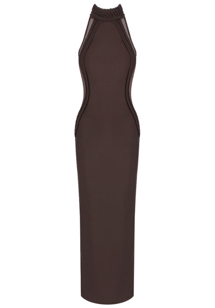 knee length dresses for ladies Josie Off Shoulder Mesh Maxi Dress - Dark Brown
