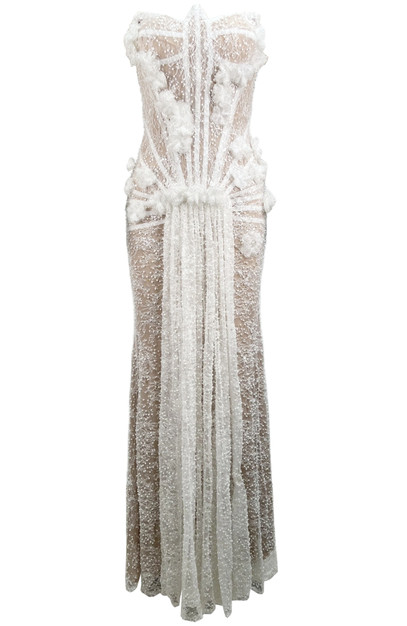 white sequin corset dress Candice Wang 72443 Size 2 White Lace Prom Dress Mermaid Sequin Corset