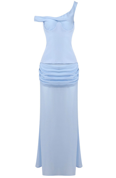 One Shoulder Corset Draped Maxi Dress Blue - Luxe Maxi Dresses and Luxe  Party Dresses
