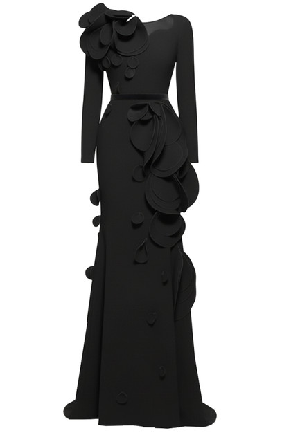 petal long sleeve dress Long Sleeve Petal Detail Maxi Dress Red