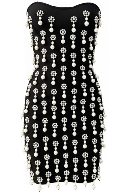 black dress with white beads Stunning Mikado Black Dress with White Fabric Design & Beads Princess Vogue Fashion