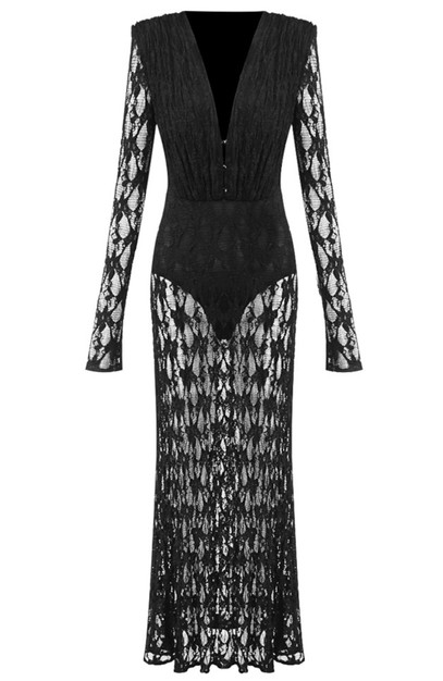 black lace wrap dress Hyacinth House Black Lace Pierpont Midi Dress Black Lace / XXS