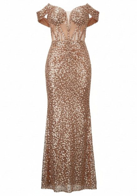 gold metallic plisse ruched front bardot bodycon dress Metallic Ruched Dress