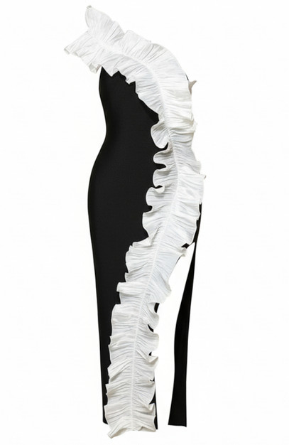 black and white frill dress Catalina Tiered Ruffle Mini Dress Black/White