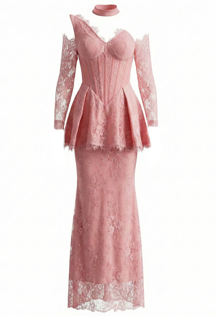 chinese dress ladies Elegant Lace Peplum Suit for Special Occasions White / 16