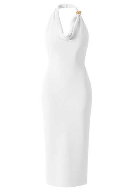 silk halter dress white Draped Design Midi casual white halter dress