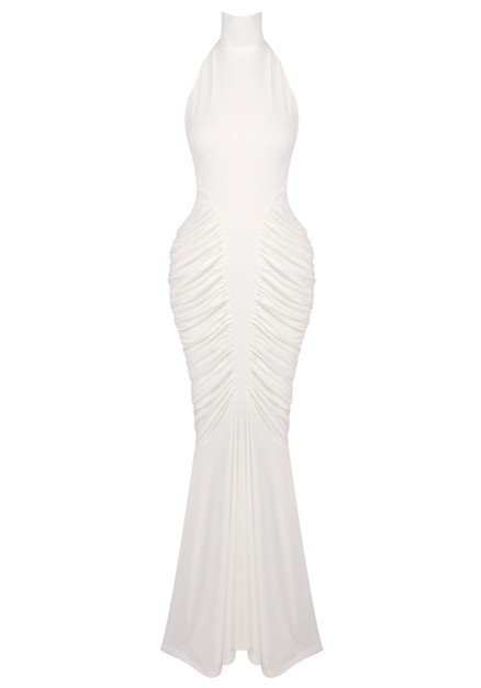 Halter Draped Backless Maxi Dress White