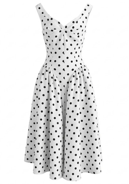 Polka Dot A Line Midi Dress Black White - Luxe Midi Dresses and Luxe Party  Dresses