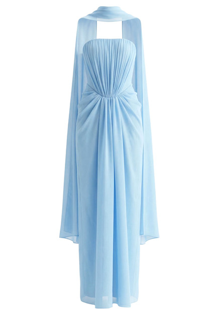 women's light blue strapless dress for school ZAPAKA Women Bridesmaid with Pleated Sky A Line Long Wedding Party Dress, Sky Blue / US6 Hand Wash Cold Women's Letisha Strapless Mini Dress