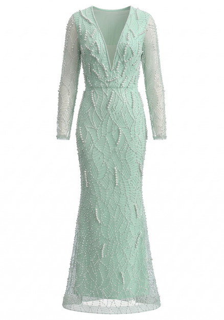 Long Sleeve Pearl Sequin Maxi Dress Green - Luxe Maxi Dresses and Luxe  Party Dresses