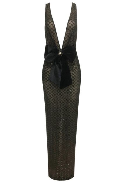 Sequin Bow Plunging Neck Maxi Dress Black - Luxe Maxi Dresses and Luxe  Party Dresses