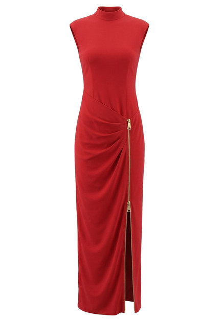 red dress with gold zipper S/S 2001 Christian Dior John Galliano Red and Gold Zipper High Slit Gown Dress at 1stDibs