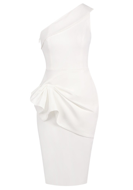 strapless open back dress HONEY One Shoulder Pleated Bow Midi Dress in White