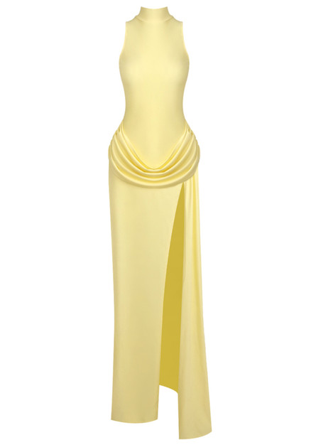 yellow dresses for women | Midi & Maxi Sleeve Length Draped Detail Maxi Dress Yellow