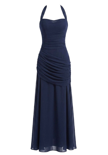 halter top navy blue dress Casino Maxi Lightweight woven fabric shapes wide gathered straps that create a tying halter neckline and support the fit Berylove Women Navy Halter Wedding