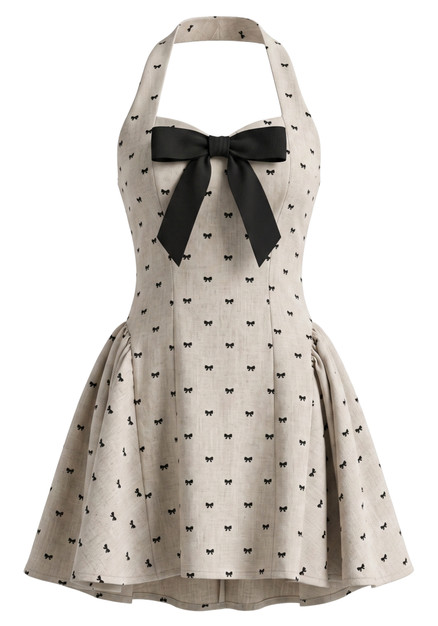 halter bow front a line mini dress Halter Sleeveless Bow Back Micro Mini Dress