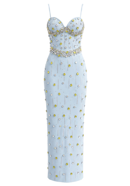 lucky for you light blue glitter bustier maxi dress Crystal Embellished Bustier Maxi Dress Blue