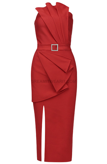 Eugenie Off Shoulder Midi Dress | Scarlet Red | Aje – Aje ROW