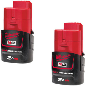 Milwaukee Genuine M12B2 M12 12V Red Lithium-Ion 2.0Ah Battery Twin Pack