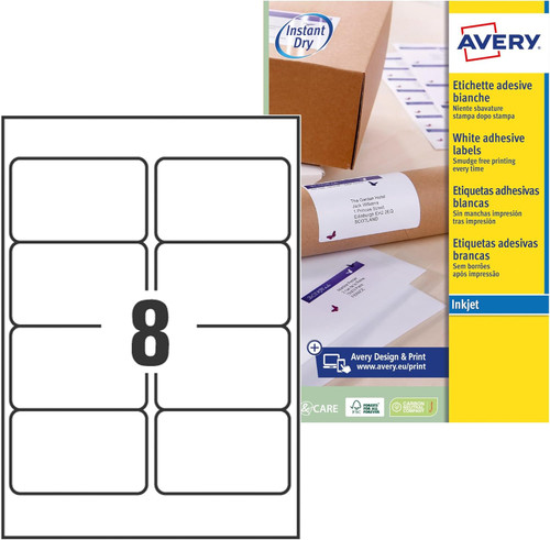 Avery QuickDRY Address Labels 8 Per Sheet 99.1 x 67.7 mm - 200 Labels Per pack