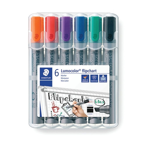 Staedtler Lumocolor Flipchart Markers - Assorted Colours (Pack of 6)