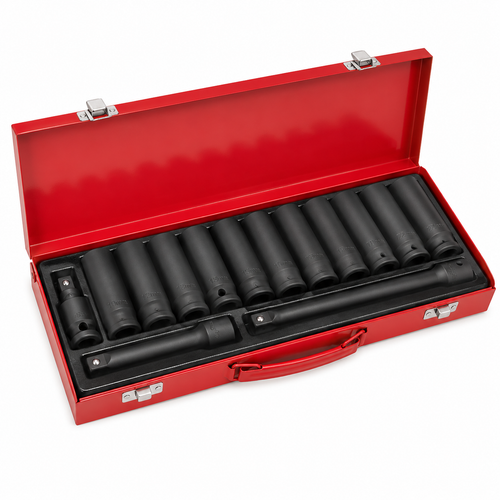 Impact Socket Set - 1/2 Drive Metric 15 Piece - Deep Length