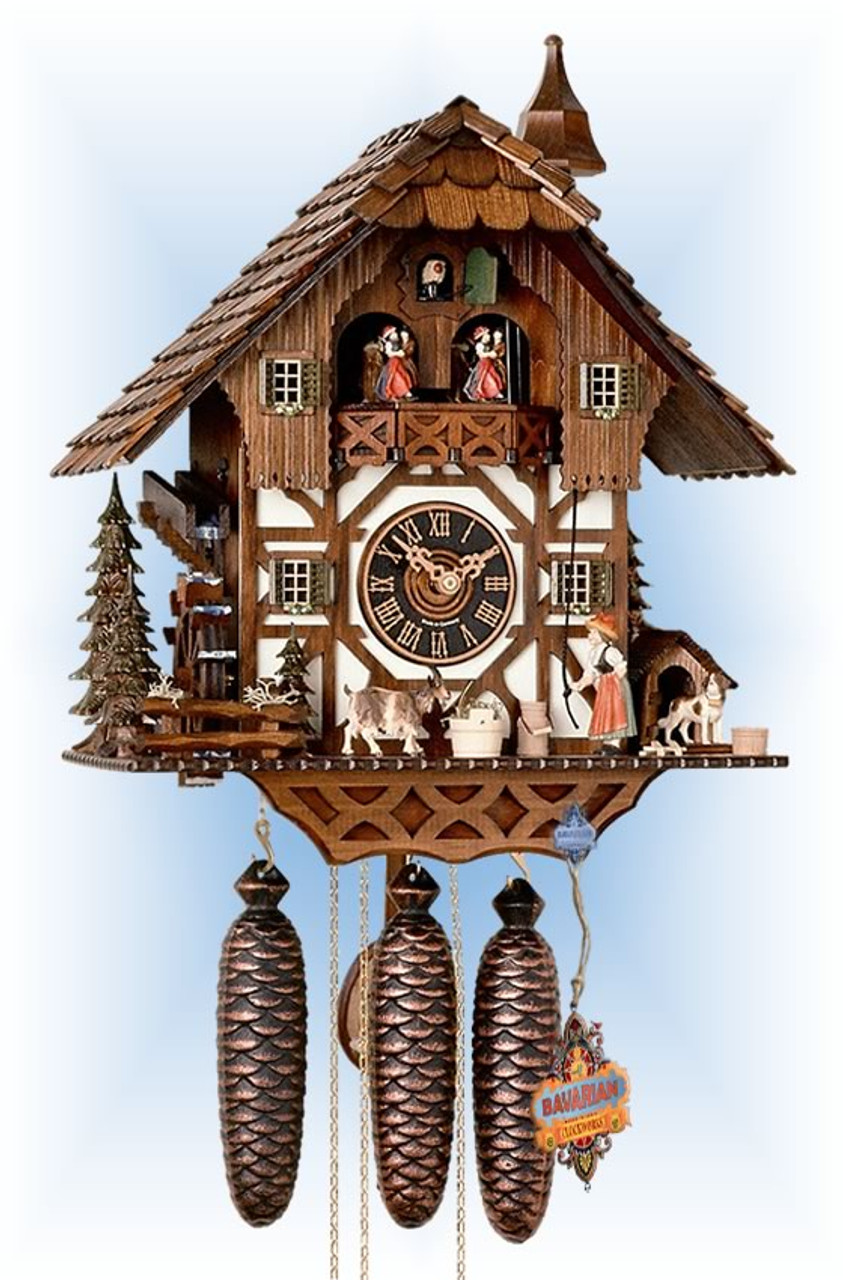 即日発送 River City Clocks One Day Cuckoo Clock Cottage with Hand  carved Bear by Riv