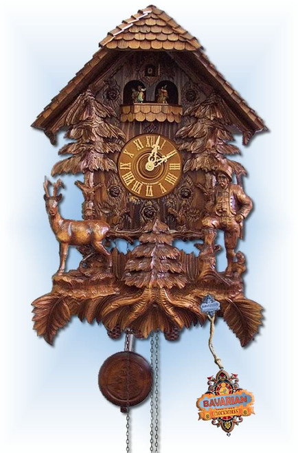 August Schwer | 7.8190.01.p | 25''H | Hunters Lodge | Chalet style | cuckoo clock | full view