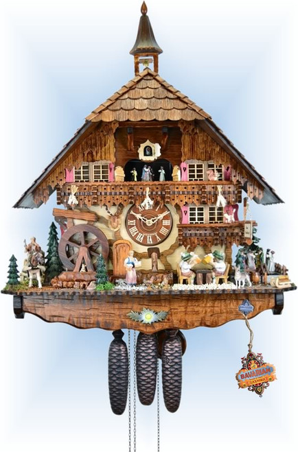 Cuckoo Clock chalet style 28 inch musical Big Brew House by August Schwer - right angle